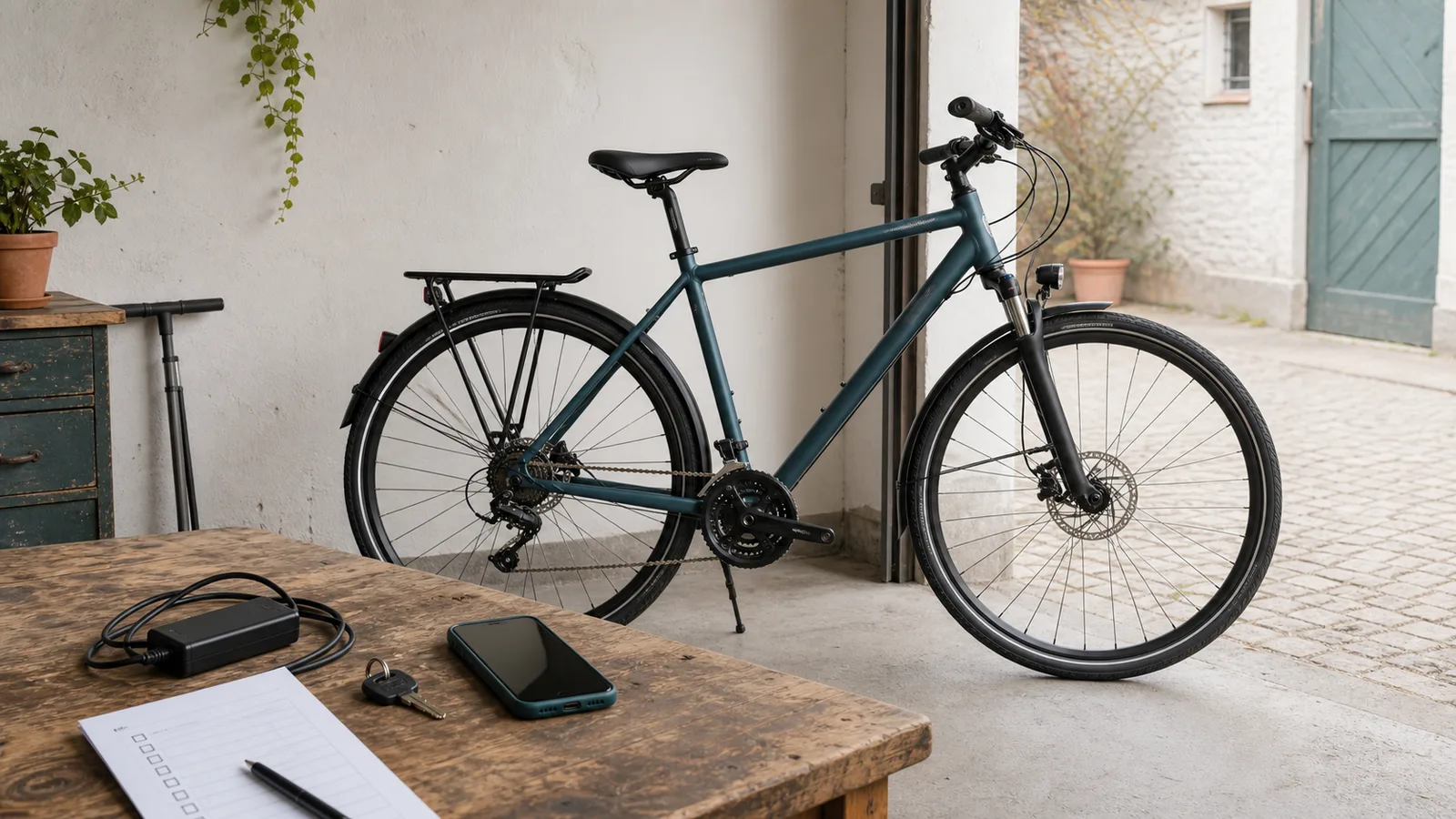 Gebrauchtes Fahrrad mit Unterlagen vor dem Verkauf